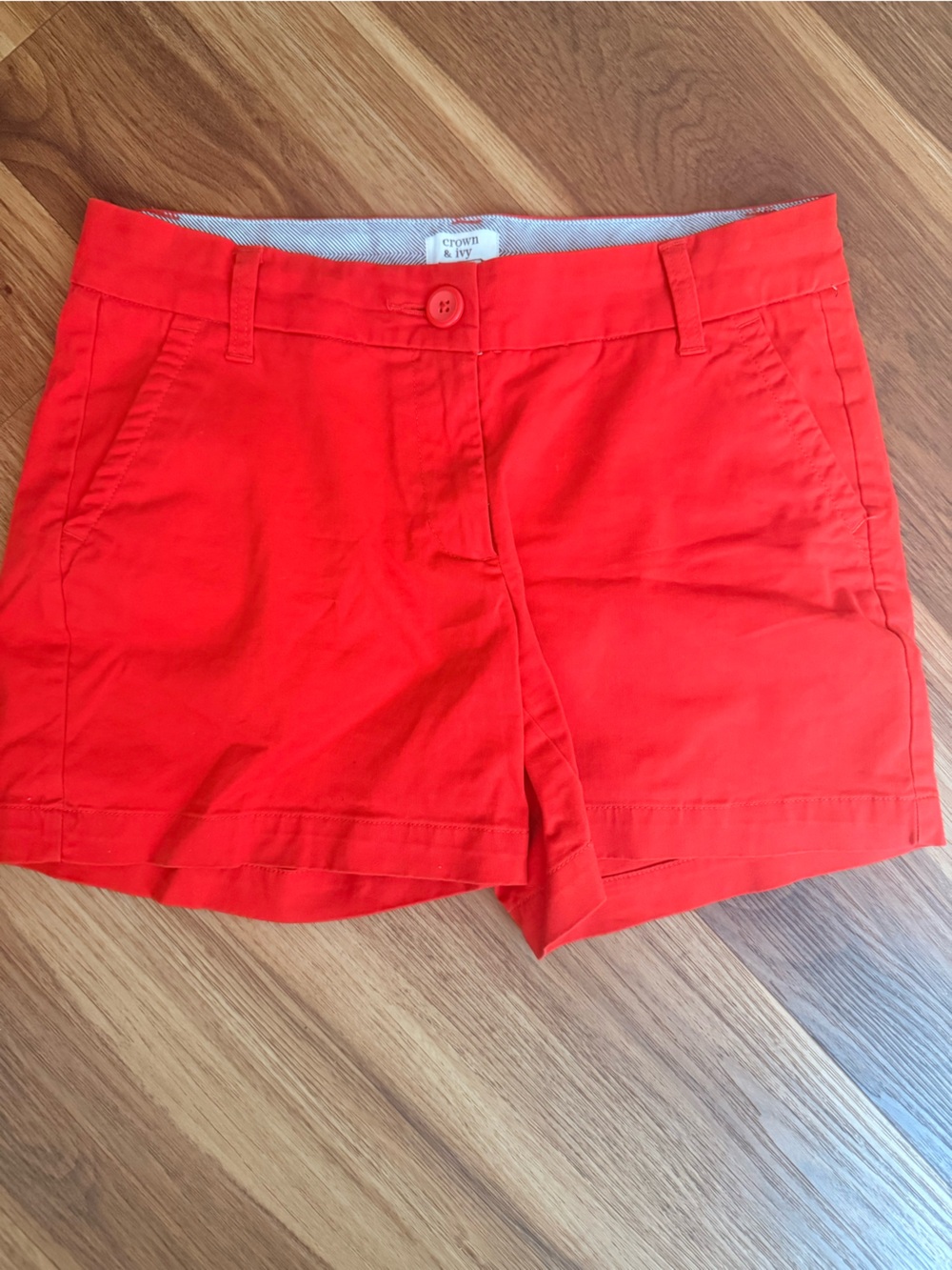 crown & ivy Bright Red High-Waist Cotton Shorts